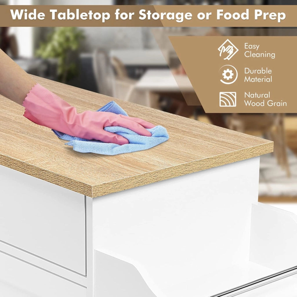 Carrello da Cucina in Legno con Cassetto su Ruote, Armadio da Cucina con Piano di Lavoro, Carrello da Cucina in Stile Rustico, Bianco
