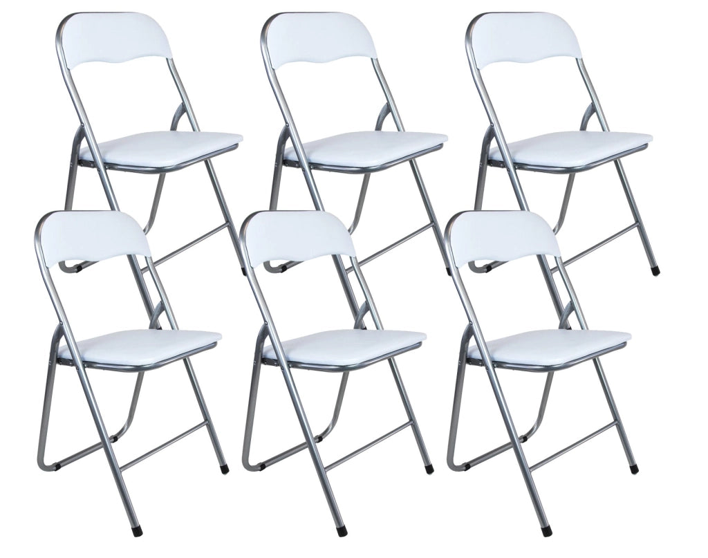 Set 6 Sedie Pieghevole 45x45x45/80 cm in Acciaio e PVC Imbottito Bianca
