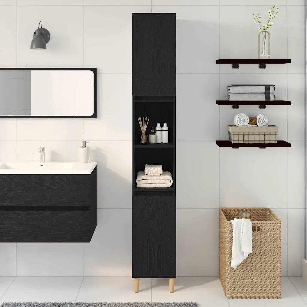 Mobile da Bagno Rovere Nero 30 x 30 x 190 cm Legno multistrato 862805