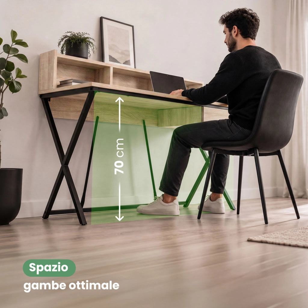 Scrivania PC industriale Rovere Sonoma FLEXO 100 cm 1 cassetto 1 ripiano gambe nere