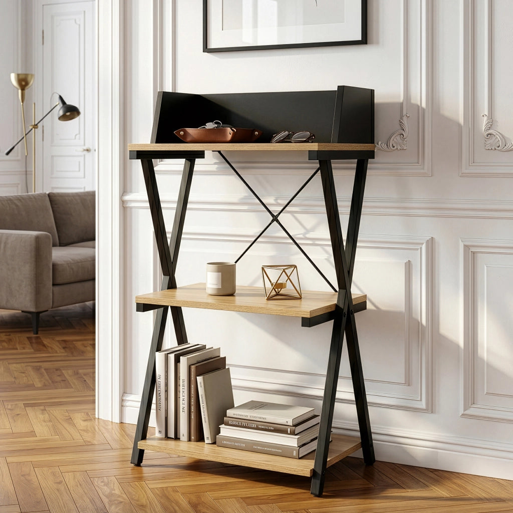 Scaffale da Terra Kappespoo Libreria a 3 Ripiani 84 x 50 x 30 cm - Nero/Effetto Rovere [en.casa]