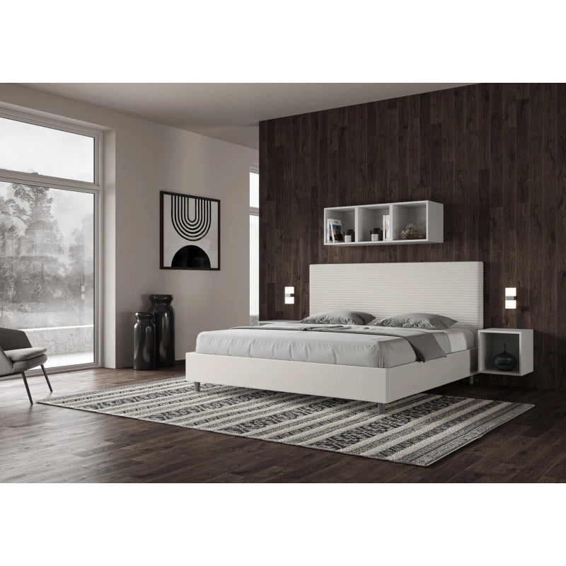 Letto imbottito Matrimoniale 180x200 cm Focus - Bianco,Similpelle,Senza rete