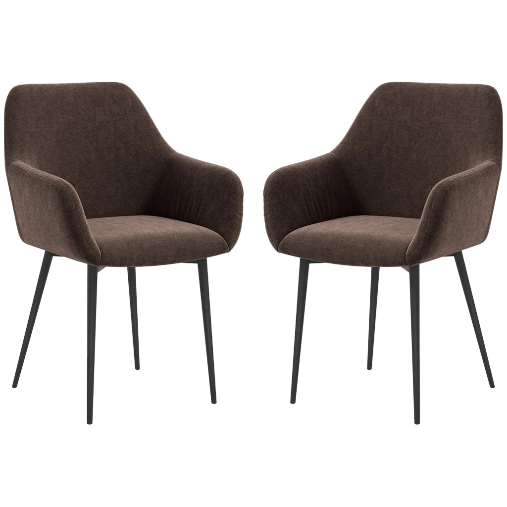 Set 2 Sedie da Pranzo Imbottite con Braccioli ¨C Xylo ¨C Tessuto Effetto Velluto Marrone 54x57x80cm