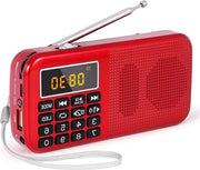 Radio Portatile con Batteria Ricaricabile - Alta Capacità (3000mAh) - Piccola Radio FM con Orologio e Alarme - Illuminazione di Emergenza - Supporto MP3 SD USB AUX