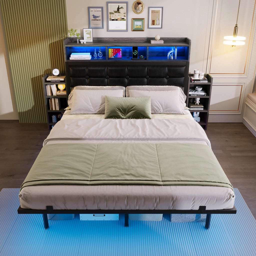 Letto matrimoniale con cassetti LED USB 140x190 cm metallo grigio