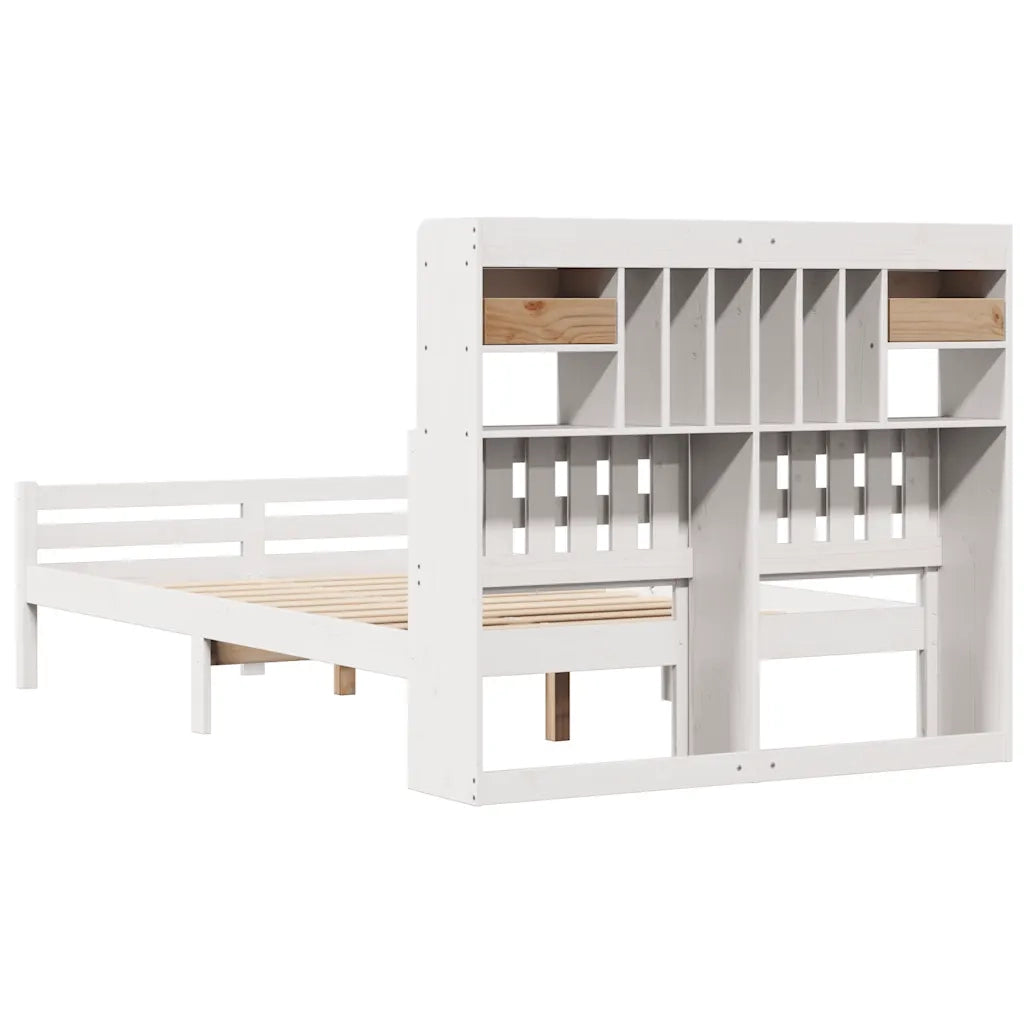 Letto matrimoniale | Letto per adulti | Letto Libreria senza Materasso Bianco 135x190 cm Legno di Pino