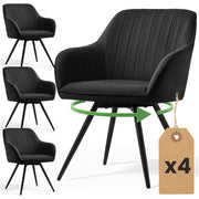 Set di 4 Sedie girevoli in velluto con cuciture TURNO Nero gambe nere