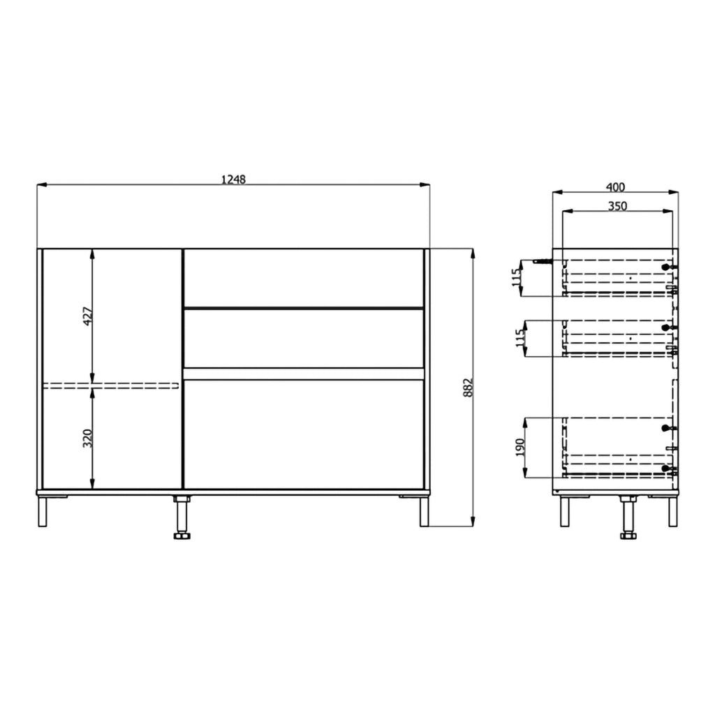 Madia Sideme, Credenza 2 Ripiani, 125x40x92h cm Bianco Crema