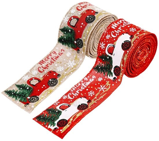 Decorazioni per Albero di Natale - 2 Rolli di Nastro di Decorazione a Tinta Unita - Disegno Vittoriano - 6,5 cm x 5 metri - Ideale per Involgimento/Decorazione - Tela con Bordo Rafforzato