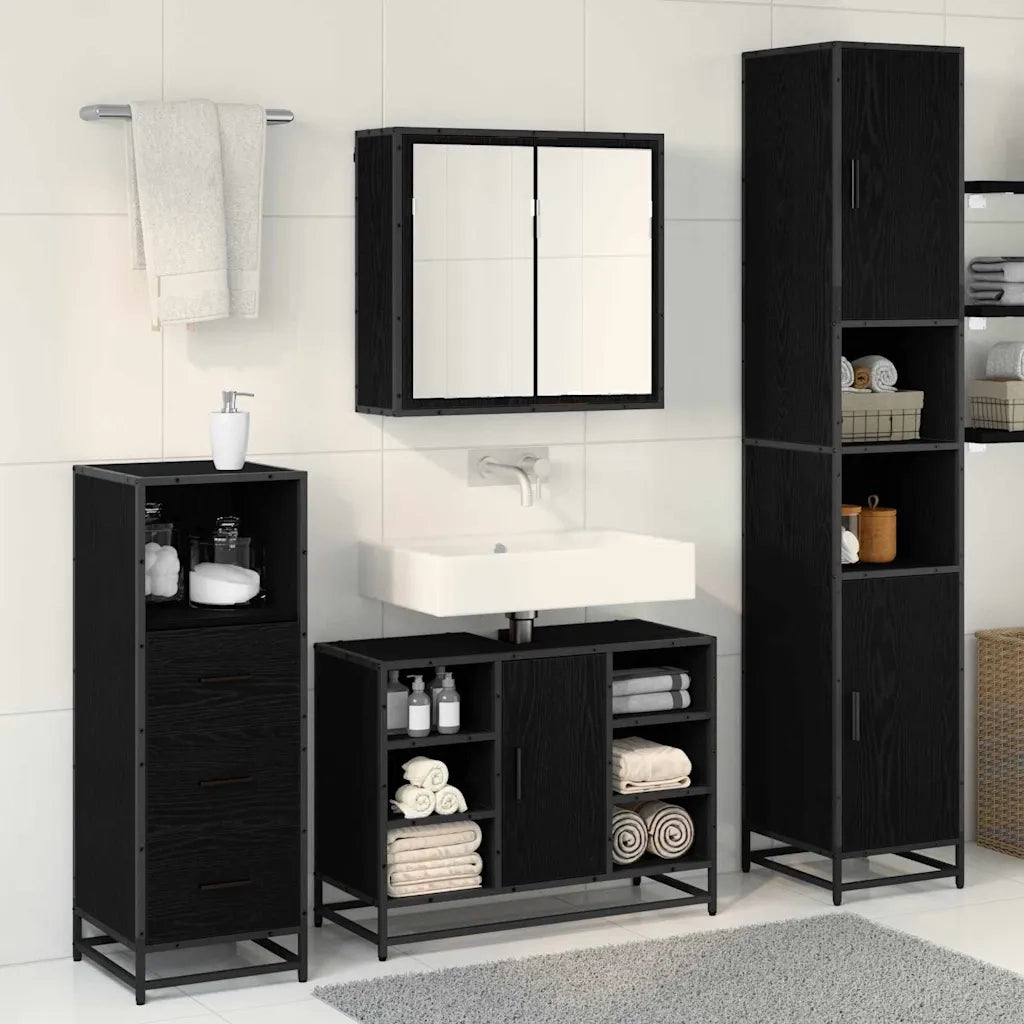 Set di mobili per il bagno 3 pcs Rovere Nero Legno multistrato 3402547