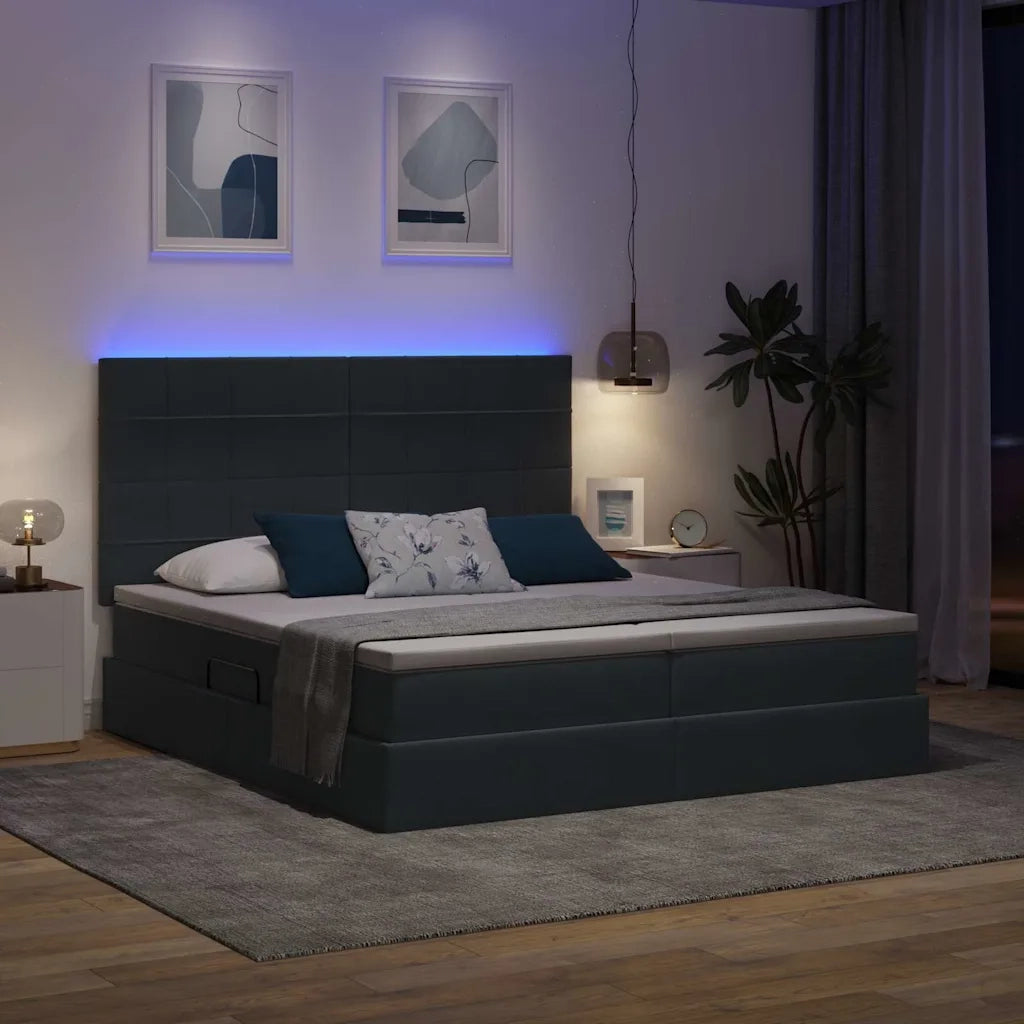 Letto con contenitore LED e materasso Grigio Scuro 200 x 200 cm