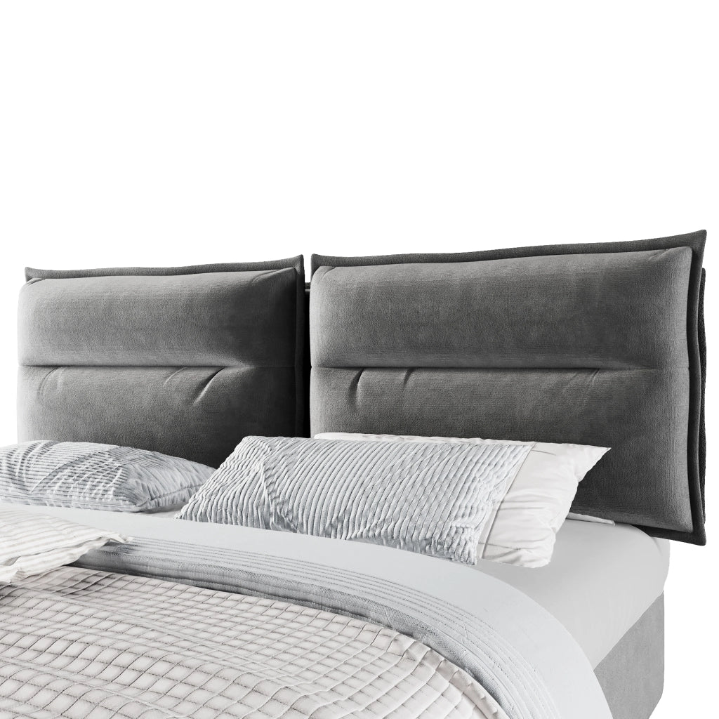 Letto matrimoniale imbottito 140x200 cm con contenitore, testiera regolabile, velluto grigio, senza materasso