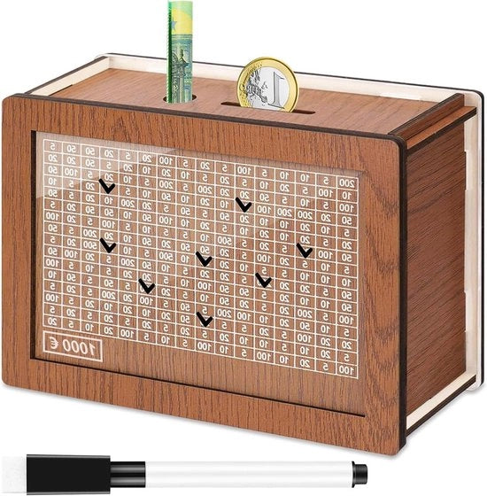 Contenitore di risparmio in legno con contatore - Cassetto di risparmio riutilizzabile con marker - Per bambini e adulti