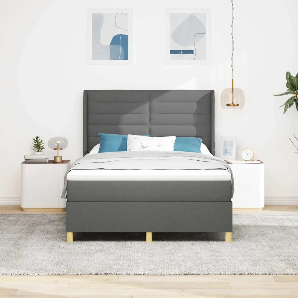 Letto a molle con materasso Grigio 140 x 190 cm Tessuto