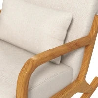 Sedia a Dondolo in stile Retrò, Legno di Gomma, 64.5 cm x 92 cm x 81.5 cm, Beige e Marrone