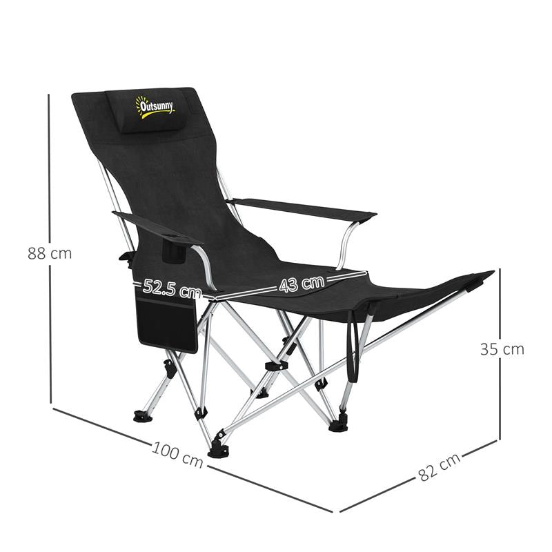 SET 2 SEDIE DA CAMPEGGIO PIEGHEVOLI CON POGGIAPIEDI STACCABILE E PORTABICCHIERI 82X50/100X88 CM NERO