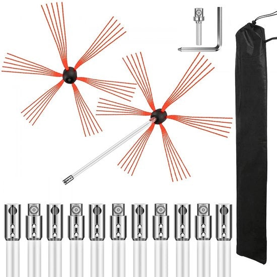 Kit di Pulizia Fumaiolo Set di Pennelli in Nylon con Diverse Accessori Lunghezza 12 m Utilizzato per Tutti i Tipi di Fumaioli in Metallo o Mattoni
