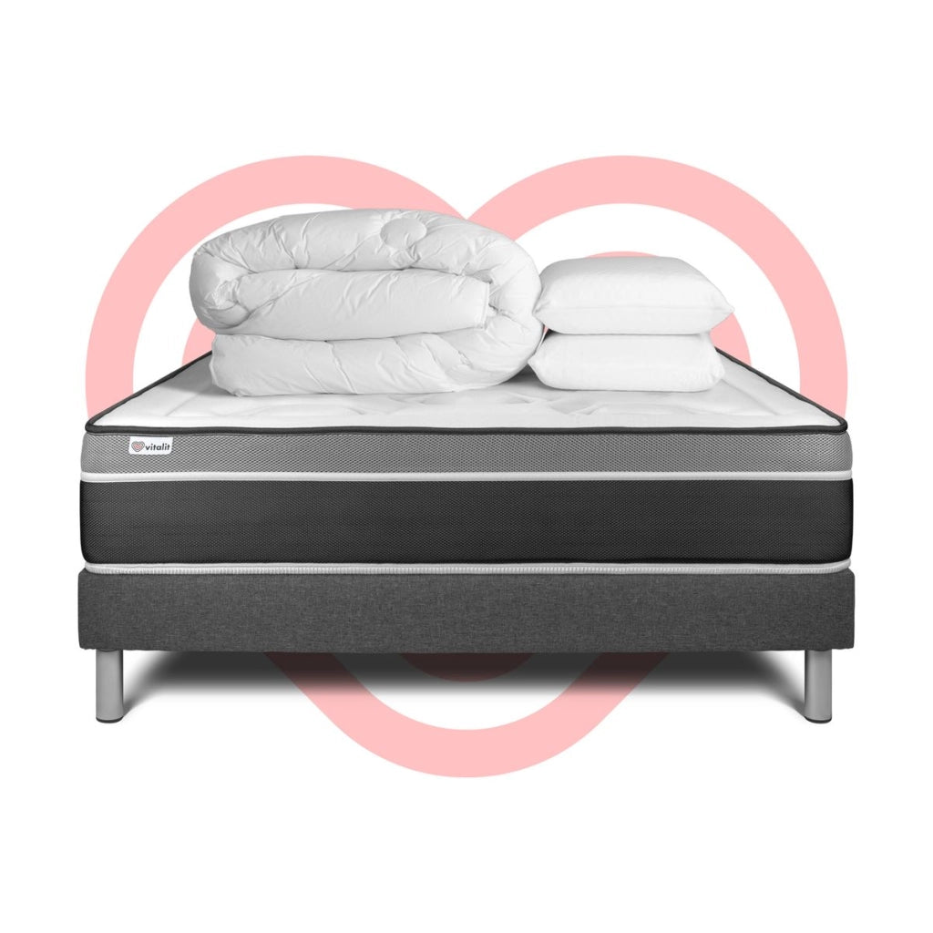 Pacchetto letto completo - Materasso 140x190cm + Box spring con doghe (in kit) + 2 cuscini + Piumino - Vital Care