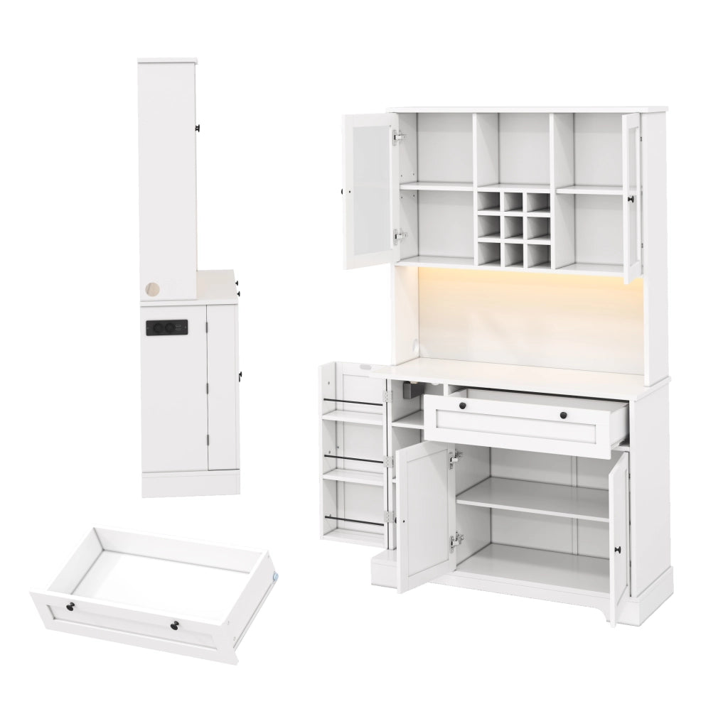 Credenza buffet con illuminazione LED RGB; prese USB e AC; 180 x 105 x 40 cm; bianco; in MDF