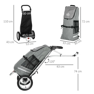 Carrello 2 in 1 per bicicletta e spesa, pieghevole, struttura in alluminio, grigio, 53 x 43 x 110 cm