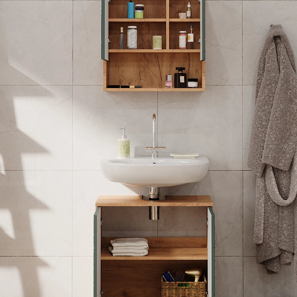 Vicco Set mobili bagno Quercia verde/oro 2 parti, base 60 cm