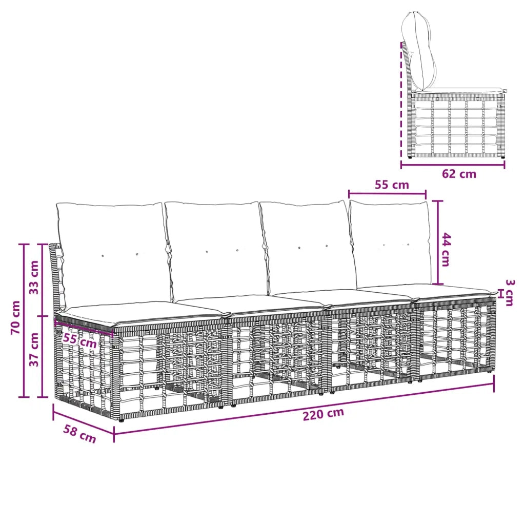 Divano da Giardino 4 Posti Senza Braccioli 4 pcs Naturale 42026736