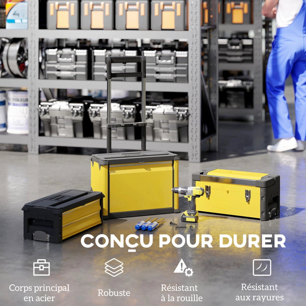 Carrello porta attrezzi 3 pezzi modulare ¨C zephmum ¨C acciaio giallo con ruote e serratura