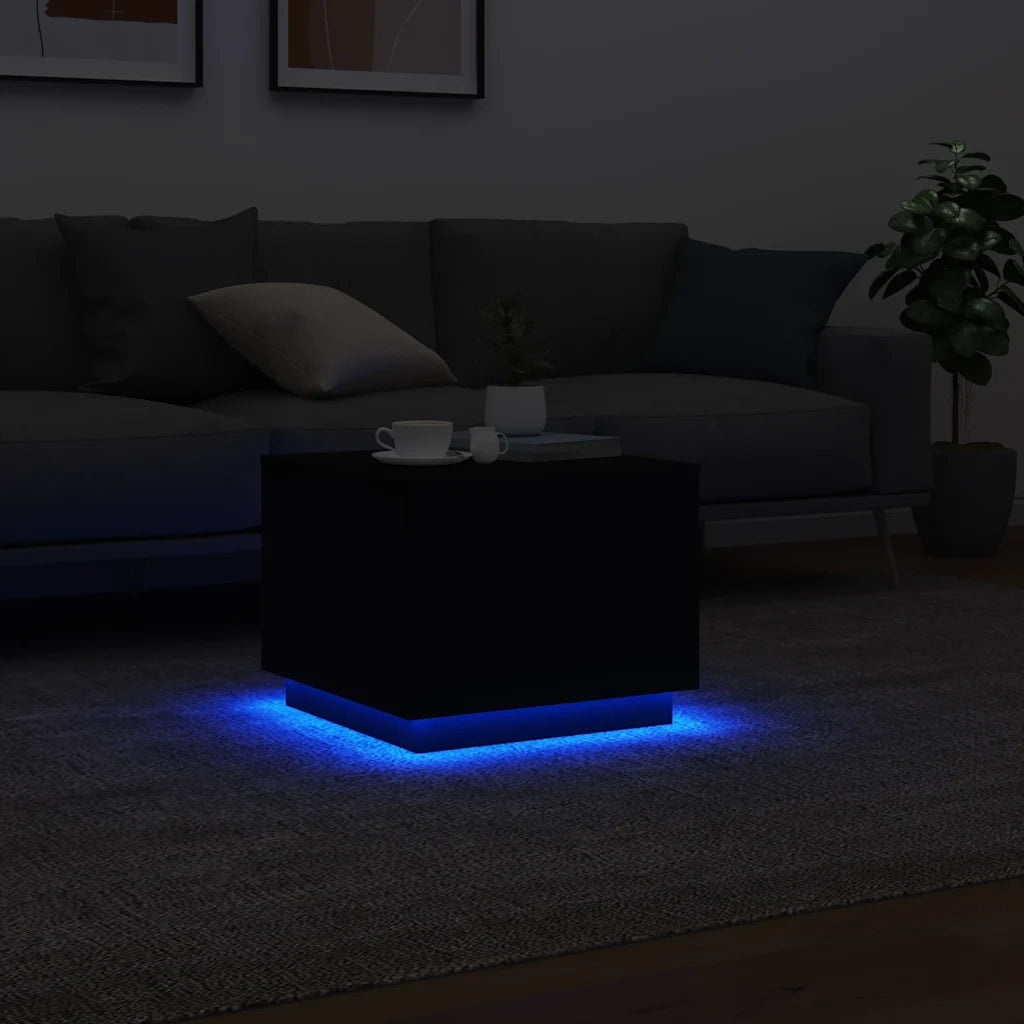Tavolino da Salotto con Luci LED-Tavolino da soggiorno Nero 50x50x40 cm 539563