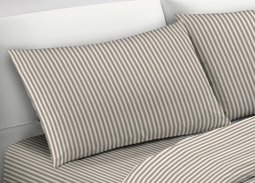Completo Lenzuola Letto Camera In 100% Cotone Made Italy Vari Disegni RP - 2 Piazze - Bastoncino Beige