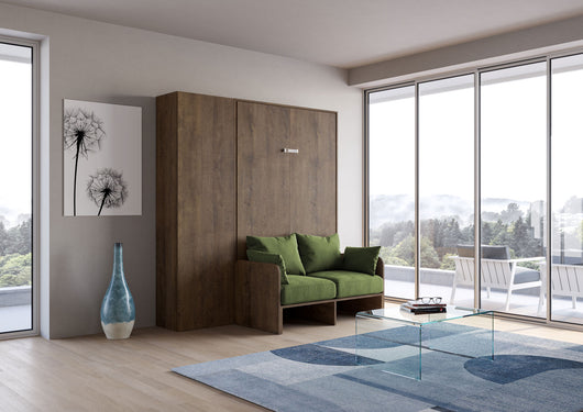 Letto Una Piazza E Mezzo A Scomparsa 120 Kentaro Con Divano E Colonna Noce e Verde