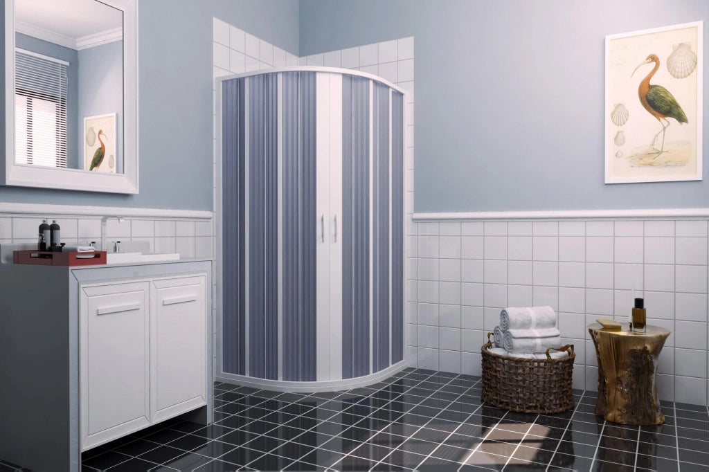Box Doccia Semicircolare 2 Ante a Soffietto in PVC Apertura Centrale H185 cm Dorini Bianco 90x90 cm