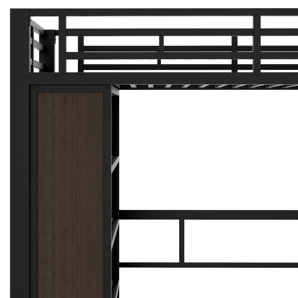 LETTO a soppalco 90x200 cm in metallo nero con scrivania e ripiani, senza materasso