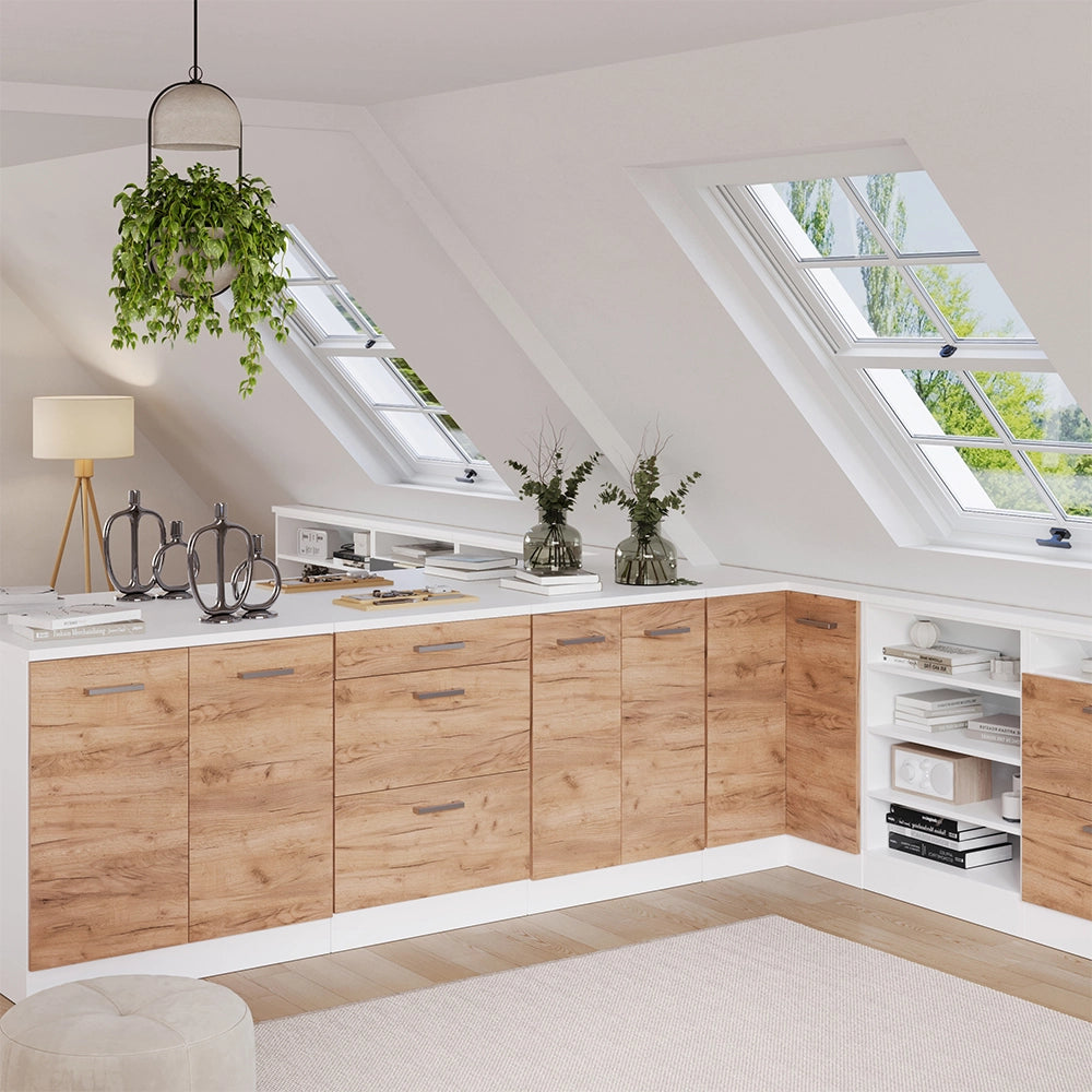 Mobile per mansarda Rion Rovere dorato/Bianco 60 x 83.8 cm senza inclinazione con 3 cassetti Vicco