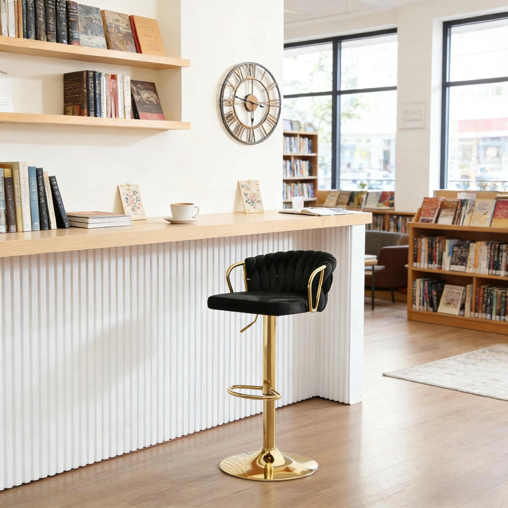 SGABELLO BAR Girevole Regolabile 77-98 cm Velluto Nero