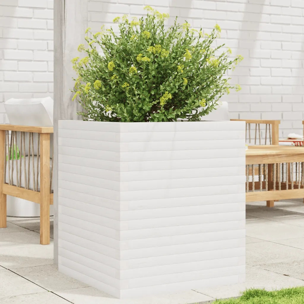 Fioriera da Giardino-Vaso da Esterno Bianca 60x60x68,5 m Legno Massello di Pino