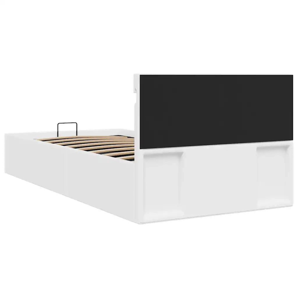 Giroletto Contenitore Idraulico LED-Struttura Letto Bianco Similpelle 90x200 cm