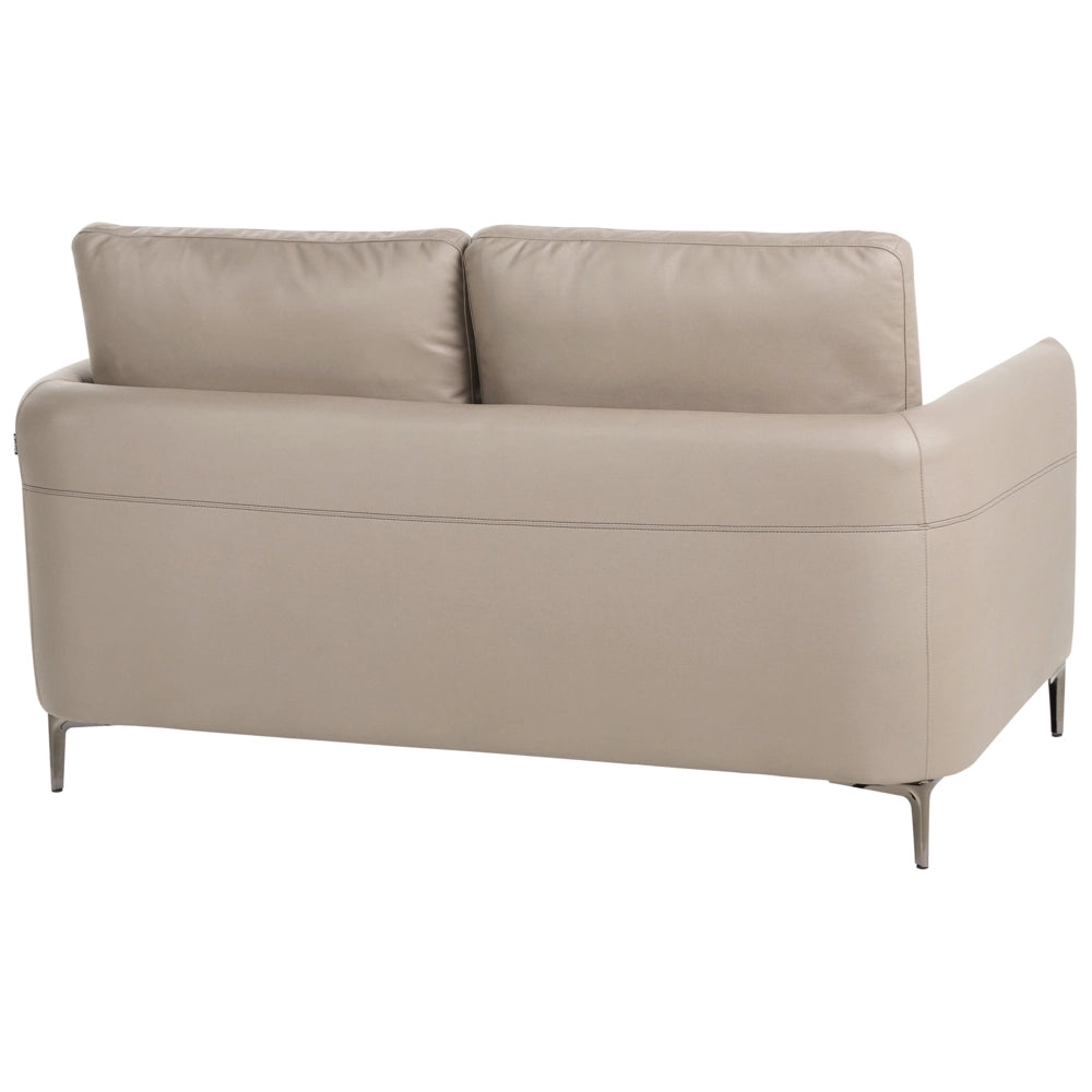 Divano 2 posti tortora imbottito in tessuto con gambe in metallo stile moderno minimalista
