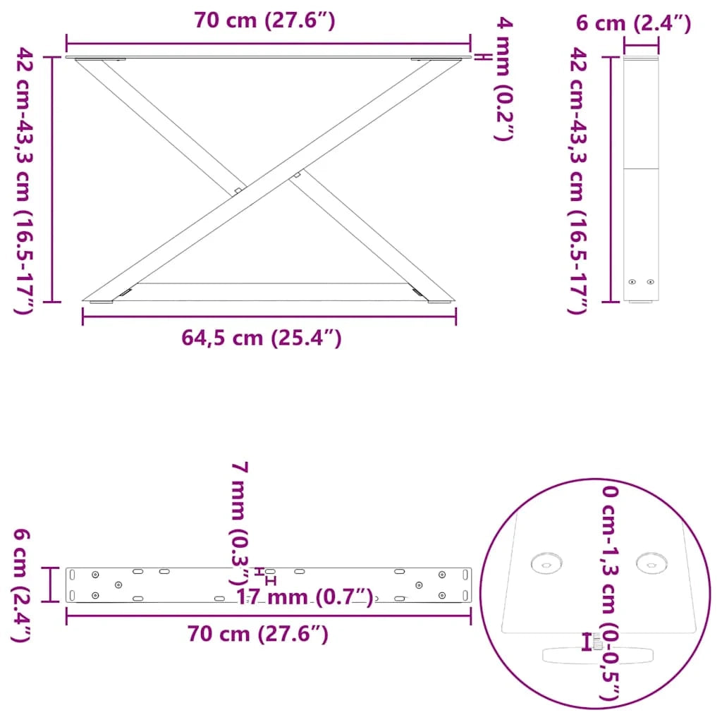 Set di 2 eleganti gambe per tavolino moderno 70 x 42-43,3 cm in acciaio bianco 02_0056999