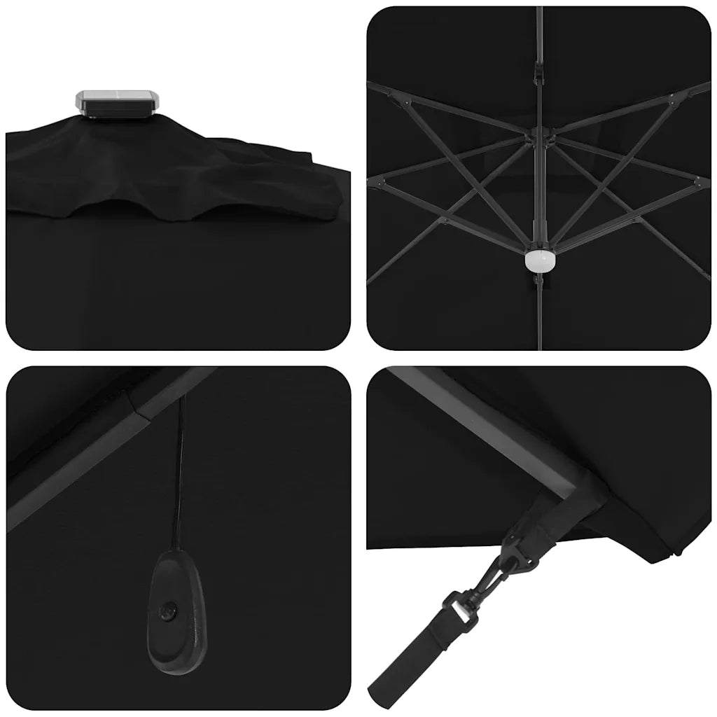 Parasole Roma-Ombrellone da giardino Nero 286 x 284 x 270 cm Alluminio e Poliestere