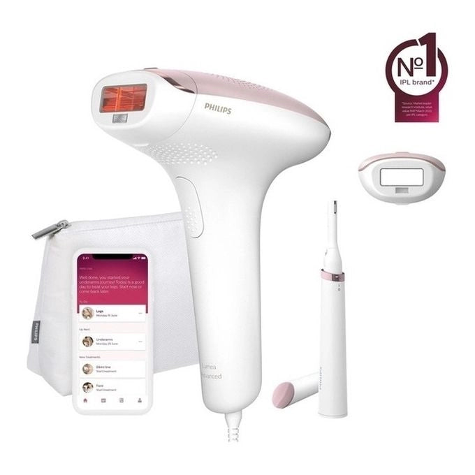Philips Lumea Advanced BRI920 - Epilatore luce pulsata IPL, 5 livelli di intensita', testina corpo 4 cm² + testina sopracciglia, utilizzo su corpo e bikini, alimentazione da rete, sensore pelle, filtro UV, Colore Bianco-rosa