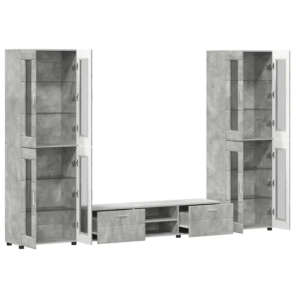 Set mobile TV con porta FLORIN Grigio cemento Legno multistrato