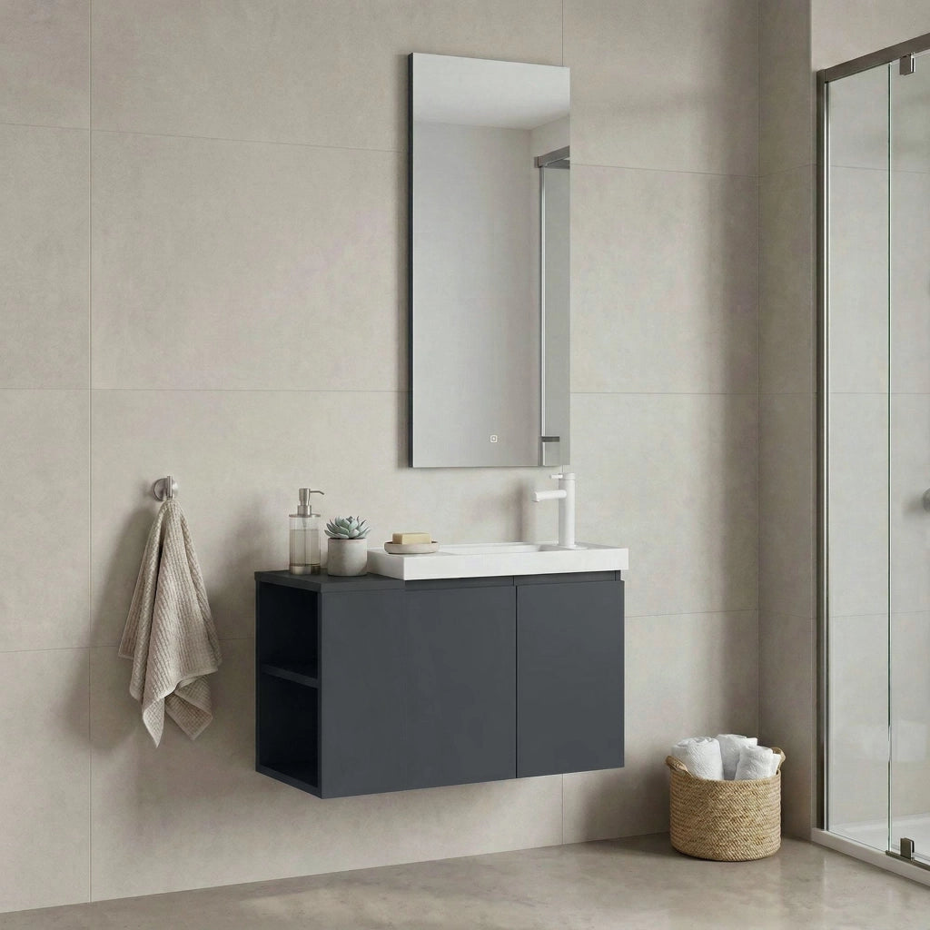Set mobile lavabo con specchio (2 pezzi) "Ferla 80" - 80 x 22 x 45 cm - Antracite opaco