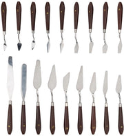 Set di Spatole per Pittura - 18 pezzi con Palette e Pennelli - Manico in Acciaio Inox e Legno - Ideale per la Pittura su Tela - Compreso di Diverse Dimensioni -
