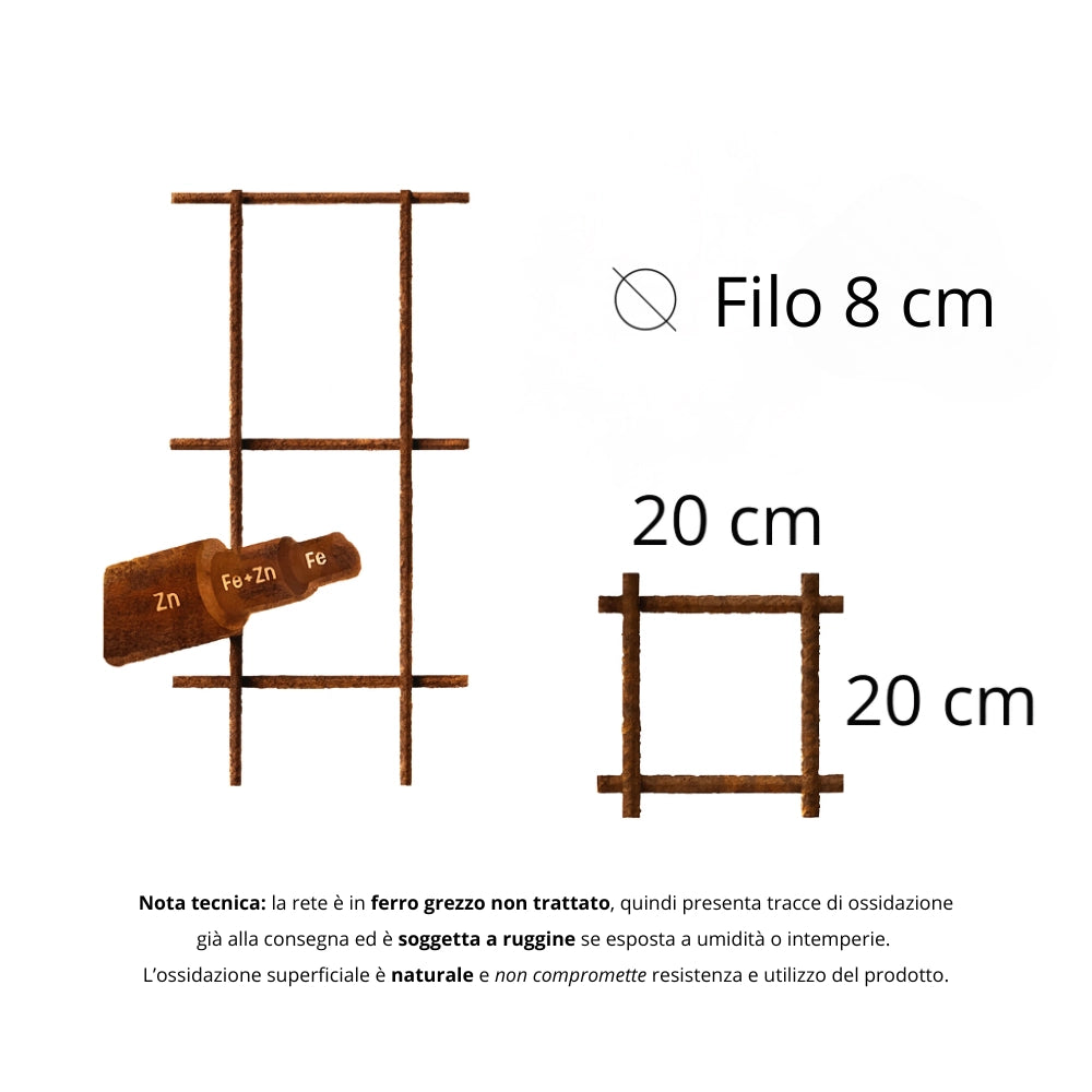 Set rete elettrosaldata ferro grezzo Ø 8 mm maglia 20 x 20 cm fogli 1,5 x 1 m *** pezzi 20 fogli, confezione 1