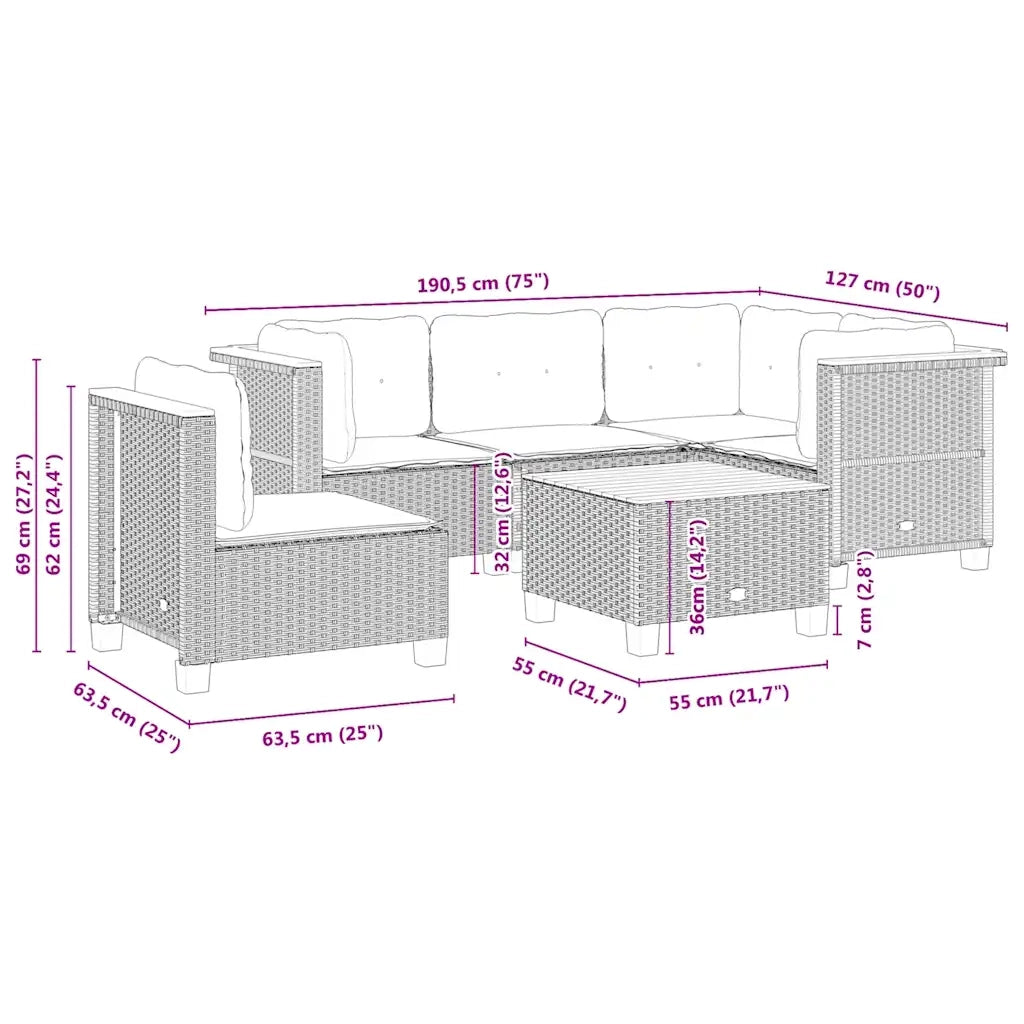 Set Divano da Giardino 6 pz con Cuscini Beige in Polyrattan 3261841