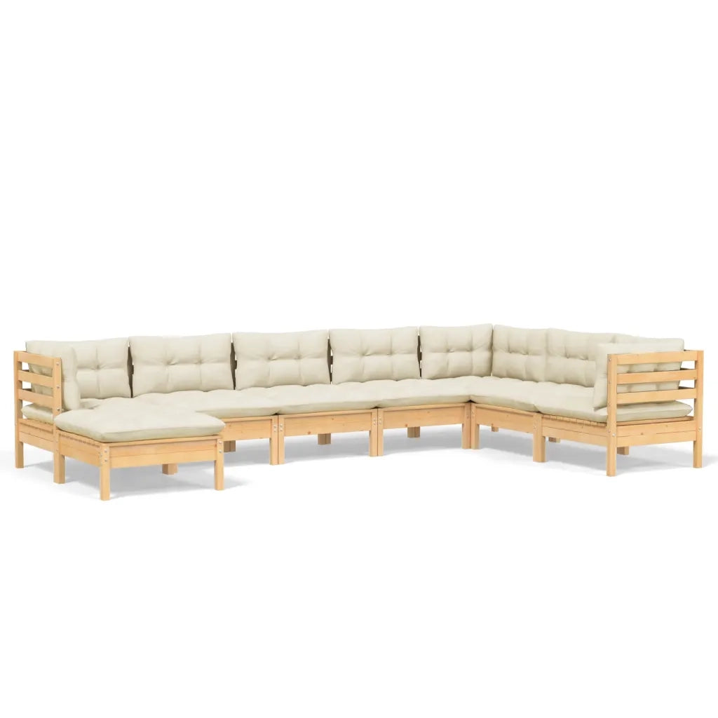 Set Divani da Giardino 8 pz con Cuscini Crema in Massello di Pino 3096659