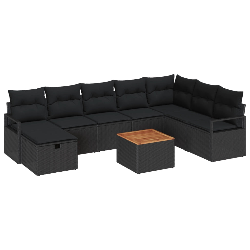Set di Divani da Giardino  9 Pezzi con Cuscini Nero Polyrattan