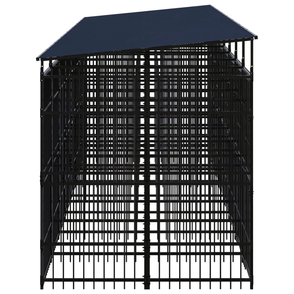 Cuccia/gabbia/recinto per animali domestici da esterno con tetto per cani acciaio 14,75 m² nero 02_0041741