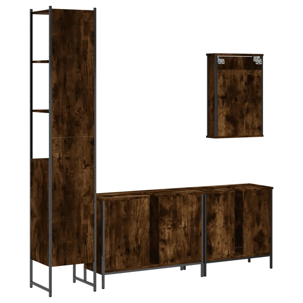Set Mobili da Bagno | Armadio da bagno 4 pz Rovere Fumo in Legno Multistrato