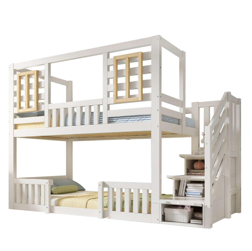 Letto a castello 90x200 cm con armadio a scala; bianco